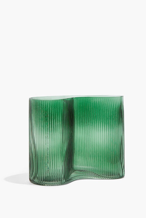 Ribbed Glass Vase Green