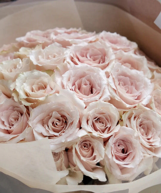 Close-up of Quicksand roses in soft nude blush tones with layered petals — Nude Roses Melbourne | Pisces Flower