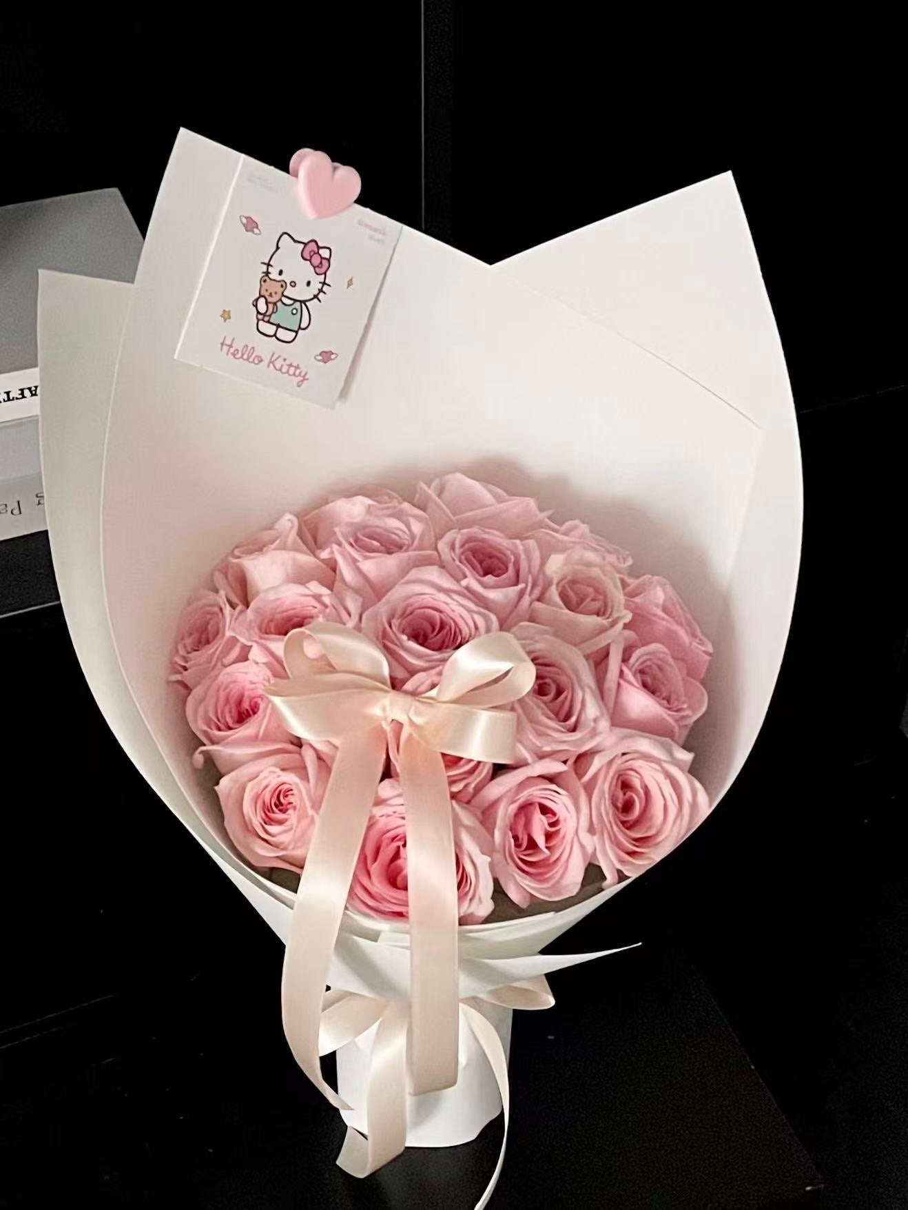 Pink Rose Only Bouquet in white paper wrap with white satin ribbon — Valentine's Day Same Day Delivery Melbourne | Pisces Flower